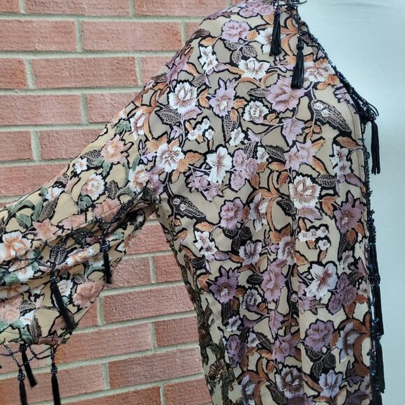 Sterling Styles Burnout Velver Beaded Tassel Fringe Boho Kimono Duster One Size - Picture 5 of 12